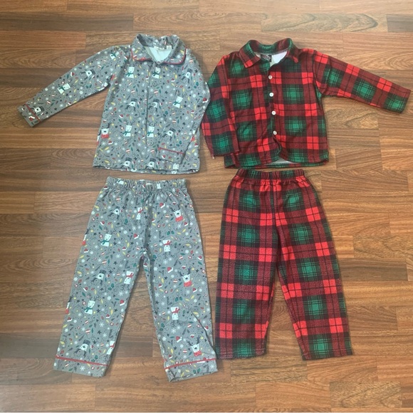 Lot of 2 Toddler Boy 24 month 2T Christmas Holiday Pajama Sets Pant Button Down - Picture 1 of 4